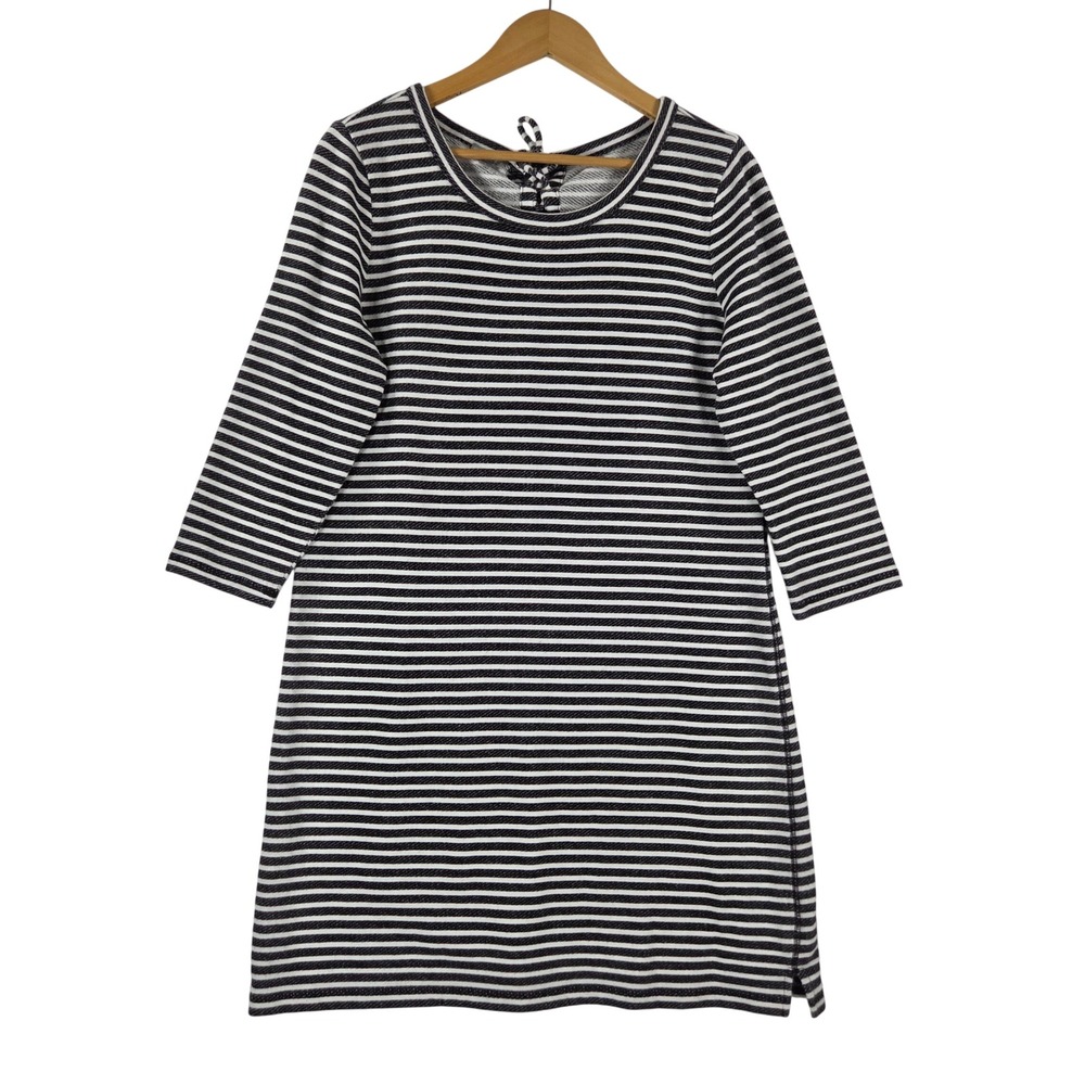 T by Talbots Womens Large Black White Striped French Terry Lace Up Back Dress